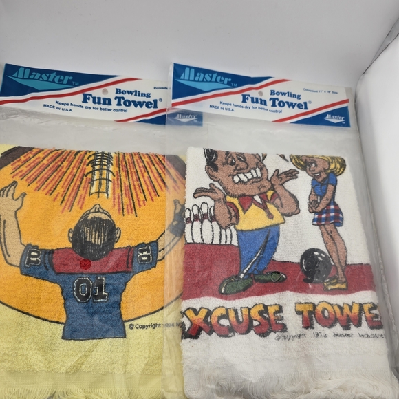 Masters Other - Vintage 90s Bowling Ball Fun Sport Towels Pair Master Industries NOS Comic Towel